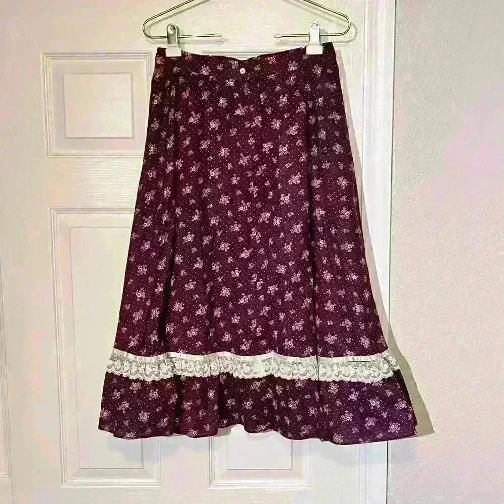 Vintage Gunne Sax 1970s Womens Floral Lace Prairie Calico Cottagecore Skirt 13 - Picture 2 of 16